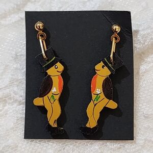 Vintage Unique Signed Mary McDaniel Hand Crafted Wooden Dangle Pierced Earrings